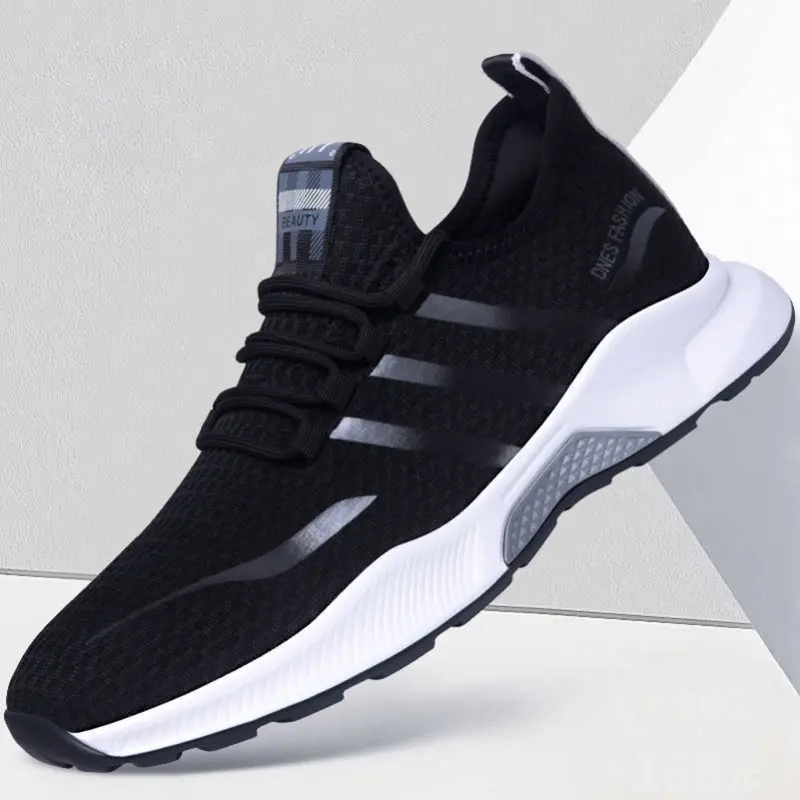 Sapatos de corrida para homens, sapatos esportivos pretos respiráveis de malha personalizável de fábrica 2022 para homens