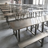 XINGRUO Gastronomie-Tisch- und Bank-Set aus Edelstahl mit schwarzem Stahlrahmen – Esszimmermöbel für Schulen und Restaurants