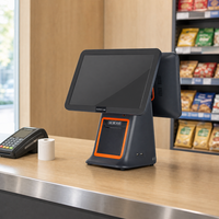 Terminal POS Layar Ganda 15.6 Sentuh Kapasitif Mesin Kasir Windows I5 8GB Sistem Printer Thermal 58mm Terintegrasi Hitam