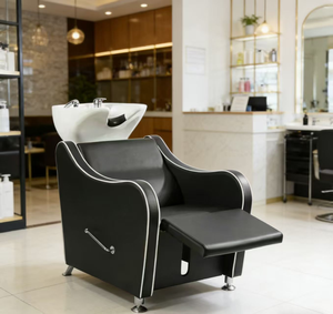 Sillón de Barbería con Lavabo de Cerámica Blanco, Sillón de Peluquería de Cuero Sintético y Silla Portátil con Lavabo para Champú - Product Image 3