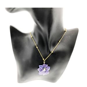 Collana da Donna Regolabile Placcata Oro 18k con Resina Epossidica Naturale e Fiore di Giugno (Delphinium Grandiflorum) - Product Image 5
