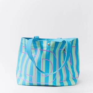 Wholesale Personalized Monogram Embroidery Travel Bag Trendy Striped <b>Canvas</b> Tote Bag Large Capacity <b>Beach</b> Shoulder Bag for Women - Product Image 4