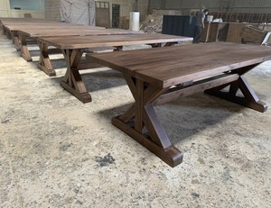 Table de salle à manger rustique en bois naturel, meuble de style industriel, en chêne d'acacia et pin du vietnam - Product Image 1