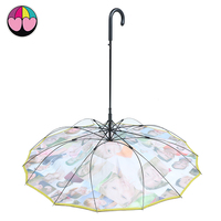 Nouveautés : Parapluie japonais droit coupe-vent en pongé plastique, semi-automatique, 95 cm, compact, motif sourire