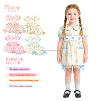 Vêtements pour enfants tendance, col Peter Pan, vêtements pour enfants smockés avec nœud, ensemble 2 pièces rose à imprimé nœud pour filles