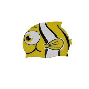 Wholesale High Quality Swim Caps Printing Cartoon Fish Shaped High Elastic Silicone Children's Swimming Cap