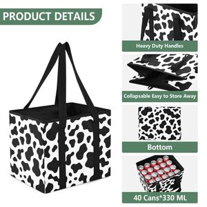 Wholesale Custom Cow Printed Car <b>Trunk</b> Organizer Foldable Grocery Bag with Handles <b>Large</b> Capacity Collapsible Shopping Bag - Product Image 3