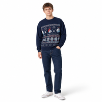 Pull en tricot à col rond pour homme, bleu roi, avec logo personnalisé, à manches longues, motif Smurfs, mélange de viscose, pour l'automne et l'hiver, idéal pour les fêtes