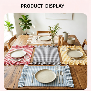<span class=keywords><strong>Serviette</strong></span> de table <span class=keywords><strong>en</strong></span> tissu à carreaux 100% coton avec volants, torchon de cuisine style ferme, linge de table vintage à carreaux vichy, décoration de salle à manger, vente <span class=keywords><strong>en</strong></span> gros - Product Image 2
