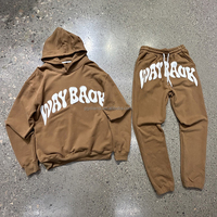 Ensemble survêtement décontracté imprimé avec broderie et patchs, logo personnalisé appliqué, pour homme, coupe oversize et ample, comprenant un sweat à capuche et un pantalon de survêtement