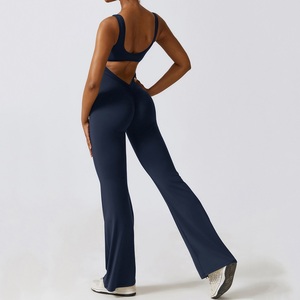 Pantalon évasé creux en spandex en polyester personnalisé Combinaison de yoga pour femmes - Product Image 2