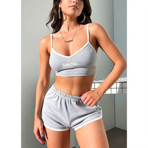2025 été femmes vêtements Biker Shorts ensembles vêtements <span class=keywords><strong>de</strong></span> sport 2 pièces ensemble court personnalisé deux pièces haut court et Shorts ensembles femmes - Product Image 1