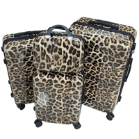 Valise à bagages de voyage personnalisée en polyester style graphique léopard avec cœur imprimé en PC Ensemble de bagages de cabine Oxford à roulettes pivotantes