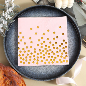 Pink Gold Foil Polka Dot Paper Napkins 330mm Disposable <b>Wedding</b> Party Supplies - Product Image 1