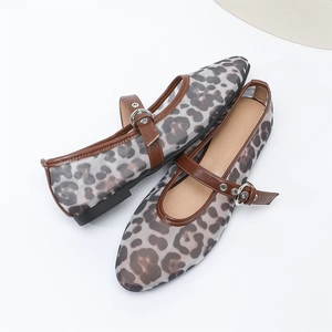 Ballerines respirantes pour femmes, mode printemps-été, chaussures décontractées Mary Jane à imprimé animal, ballerines en maille - Product Image 2