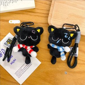 Porte-clés en peluche chat noir, joli breloque de sac de dessin animé, cadeau poupée en peluche pour femmes et filles (12 cm) - Product Image 3