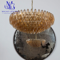 Lustre en verre côtelé doré ambre de style médiéval français, suspension de luxe léger pour villa, salon, salle à manger, plafond haut, décoration intérieure