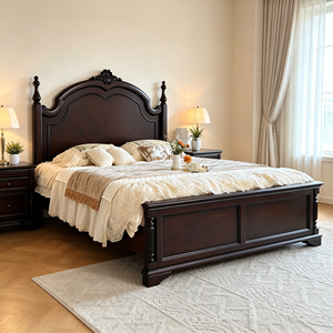 New Arrival Top Floral Carved Solid Wood Four Poster Bed No Upholstery with Carved Storage Nightstands - Product Image 6