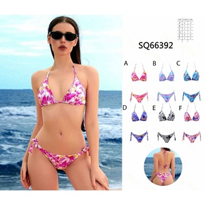 Set Bikini HDJ con Stampa Floreale, Due Pezzi con Lacci Laterali, Costume da Bagno Estivo da Donna in Spandex e Poliestere Elasticizzato - Product Image 1
