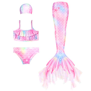 Costume da bagno bikini a coda di sirena per bambine con motivo arcobaleno in garza e finitura metallizzata, set 2 pezzi per bambini - Product Image 5