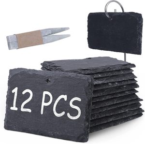 Etiquettes pour plantes en <span class=keywords><strong>ardoise</strong></span>, 12 pièces, marqueurs de jardin rectangulaires avec support en fil <span class=keywords><strong>d</strong></span>'acier pour l'identification des plantes - Product Image 1
