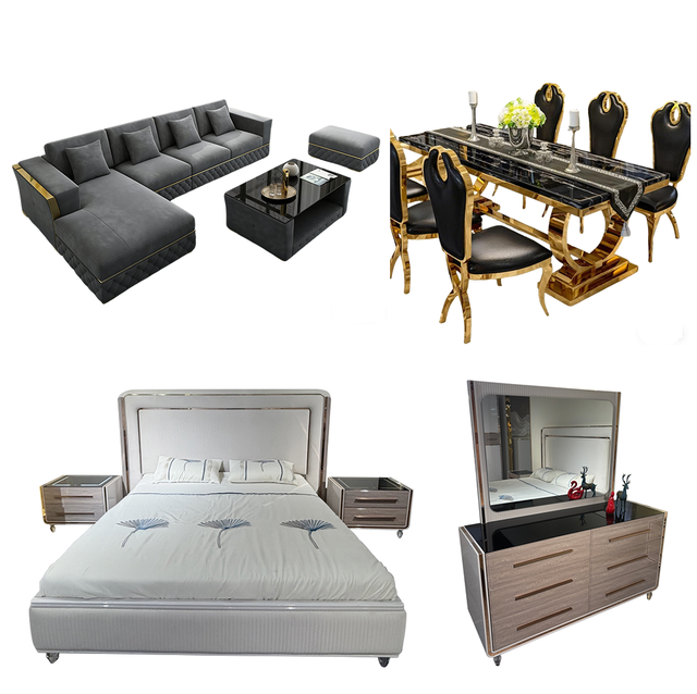 Modern Sofa Dining Table Chair Set Wooden Bedroom Furniture Set Luxury Home Furniture Living Room Bedroom Dining