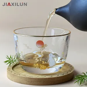 中国传统豪华玻璃泡茶杯，独特美丽的图纸高品质硼硅酸盐玻璃器皿礼品家居