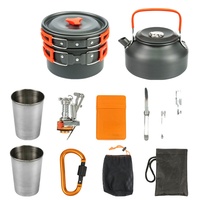 Batterie de cuisine pour camping en plein air, bouilloire et théière en alliage d'aluminium oxydé dur de 0,8 L avec réchaud à tasses pour les pique-niques et les aventures en plein air