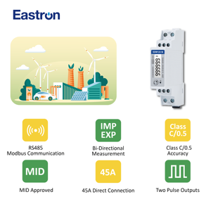 Compteur électrique Eastron SDM120-M haute température de travail pour la distribution d'électricité, compteur MID monophasé de taille compacte - Product Image 2