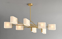Lámpara de Techo de Lujo de Cobre con Pantalla de Tela, Moderna, con Ramas de Cristal, para Comedor, Hotel, Villa, Luz Elegante