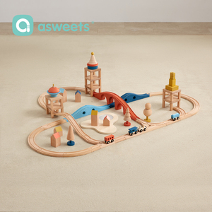 مجموعة قطار ألعاب خشبية فاخرة للأطفال ، مجموعات فتحات بناء لمسار سلم السيارة للأطفال بعمر 3 سنوات - Product Image 3