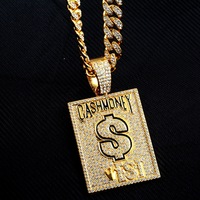 Collier pendentif carré à l'effigie d'un dollar, entièrement en cristal, tendance, polyvalent, bijoux en gros