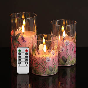 مجموعة ميرمي من 3 شموع زجاجية عمودية بإضاءة LED لتزيين المنزل - Product Image 5