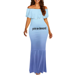 Vestido de Sirena <span class=keywords><strong>Hafa</strong></span> Adai Guam con Estampado Floral Polinesio Azul, Vestido de Noche con Hombros Descubiertos - Product Image 4