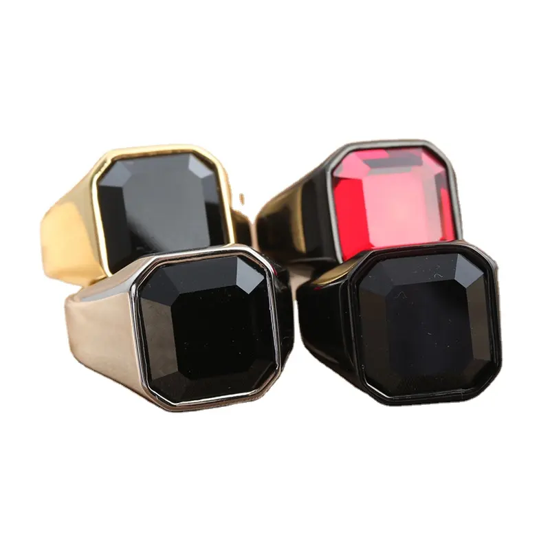 BINSHUO 도매 사용자 정의 스테인레스 스틸 보석 티타늄 스틸 빈티지 여러 가지 빛깔의 보석 다이아몬드 방수 블랙 링 남성용