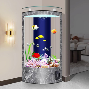 Aquarium triangulaire en verre moderne pour salon, à poser contre le mur, avec filtre de fond personnalisé et meuble intégré - Product Image 5