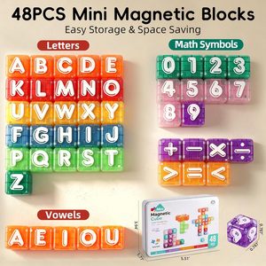 Lettere e Numeri Magnetici <span class=keywords><strong>in</strong></span> Vetro, Set da 48 Pezzi, Alfabeto 123 Blocchi, Simboli Matematici, Gioco Educativo STEM da Viaggio per 0-3 Mesi, Scatola di Archiviazione Montessori - Product Image 4