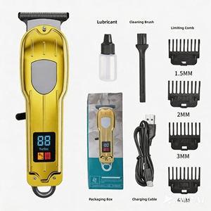 Cortadora de Pelo Profesional de Lujo, Vintage, Dorada, Metálica, con Cuchilla en T de Acero Repujado, Recargable, Inalámbrica, con Pantalla LCD, para Barbería - Product Image 2