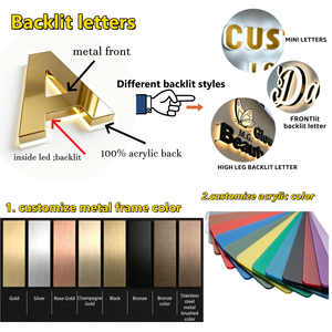 <span class=keywords><strong>Lettres</strong></span> lumineuses LED 3D personnalisées en miroir doré, logo personnalisé, enseigne LED pour la signalisation des entreprises et des magasins - Product Image 5