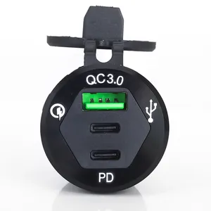 Prise de chargeur de voiture USB 3.0, voltmètre à affichage numérique avec interrupteur marche-arrêt pour voiture moto Charge rapide DC5V -12V