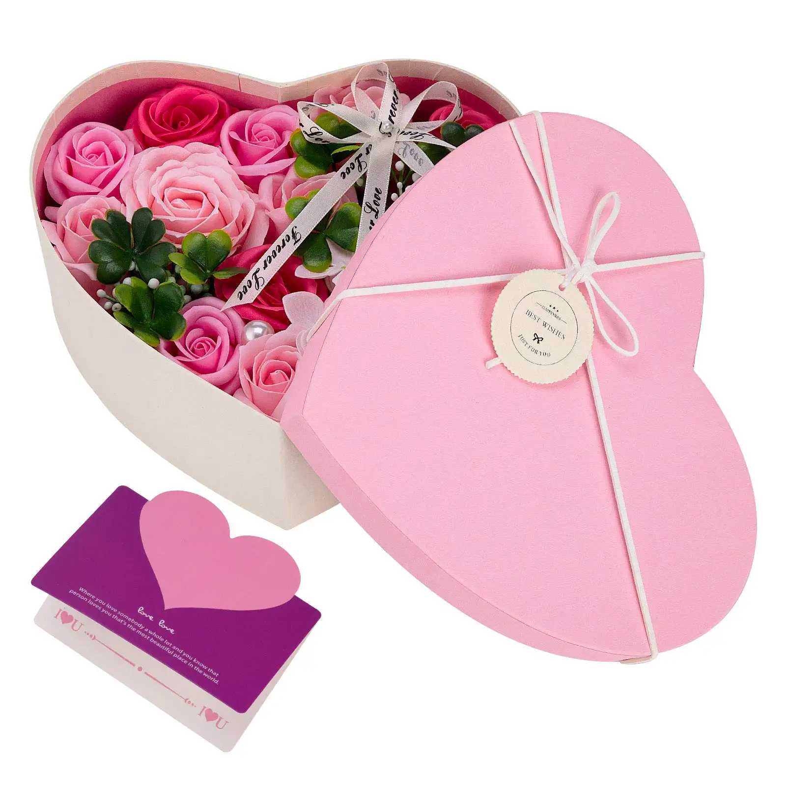 Kotak Hadiah Bunga Mewah Modis Logo Kustom Pernikahan Ulang Tahun Berbentuk Hati Kue Kraft Putih Pink dengan Tutup