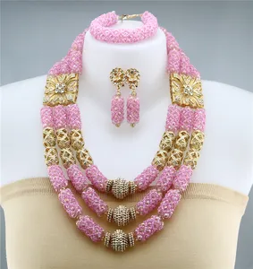 Prezzo all'ingrosso nigeriano perline set di gioielli rosa elegante beads africani di grandi set di gioielli