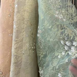 2025 Thiết Kế Mới Đầy Màu Sắc Thời Trang Đính Cườm Ren Vải Nigeria Thêu Vải Tuyn Váy Sequin Ren Vải Với Hạt - Product Image 1