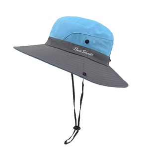 Chapeau de soleil d'été pour femmes chapeau de Protection UV extérieur à large bord chapeau de seau de queue de cheval pliable pour la pêche à la plage <span class=keywords><strong>randonnée</strong></span> - Product Image 1