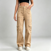 Pantalon cargo taille haute pour femme, coupe large, décontracté et confortable, sept poches, extensible et doux, style décontracté
