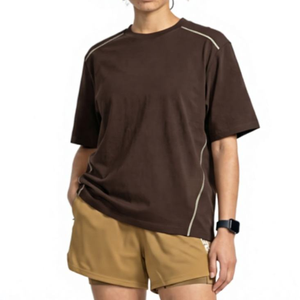 Camiseta de Manga Corta de Algodón Sólido con Estampado Personalizado, Diseño de Costuras en Contraste de Color, Secado Rápido, Informal, Deportiva, para Exteriores - Product Image 4