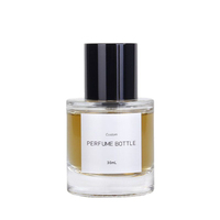 Flacon de parfum vide carré transparent rechargeable de luxe, 30 ml, en verre givré, sérigraphié, avec bouchon à sertir