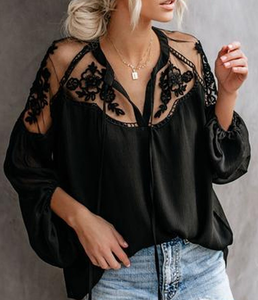 Donne di modo di Estate Chiffon Lanterna Manica Lunga <span class=keywords><strong>Camicia</strong></span> Casual Parti Superiori Della Camicetta di Estate Delle Signore <span class=keywords><strong>Camicia</strong></span> Trasparente Camicetta Nuovo Bianco - Product Image 6