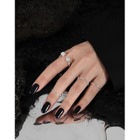 Style minimaliste S925 argent Sterling Texture bague d'ouverture ensemble réglable bijoux fins anneaux pour les femmes