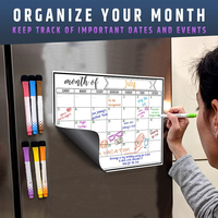 Calendrier magnétique en PVC écologique personnalisé pour réfrigérateur, calendrier effaçable à sec réutilisable avec design gravé au laser, tableau de notes magnétique